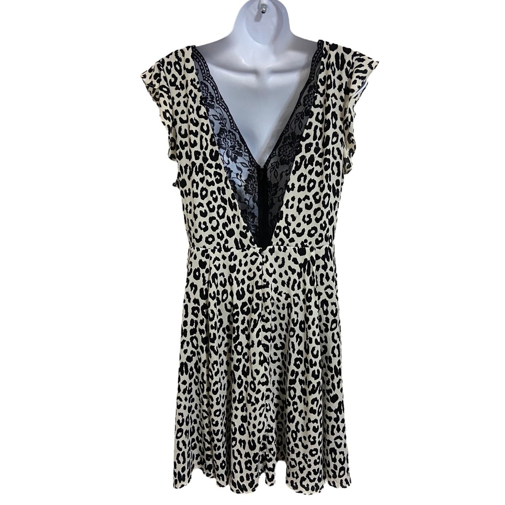 Express Leopard Print Dress Ruffle Sleeve Keyhole Mini Casual Party Size 12 - Picture 4 of 12
